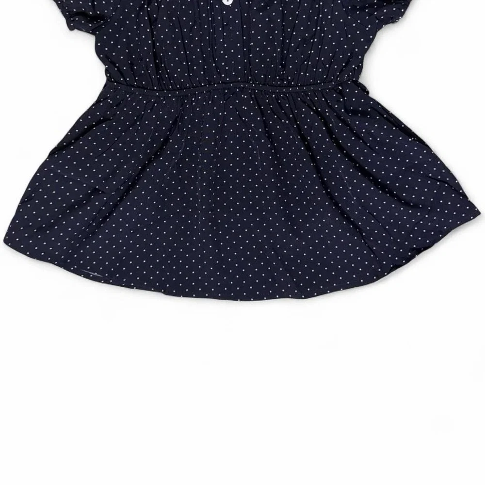 Y2K Navy Polka Dot Babydoll Top XS Ruffle Coquette Blouse Brandy Melville Style - Picture 4 of 6